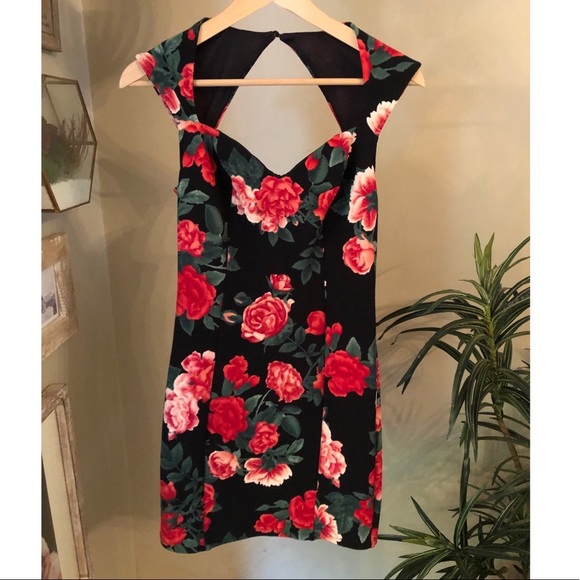 guess black dress red flowers Karena Mini Dress Black / Red Floral main image 0